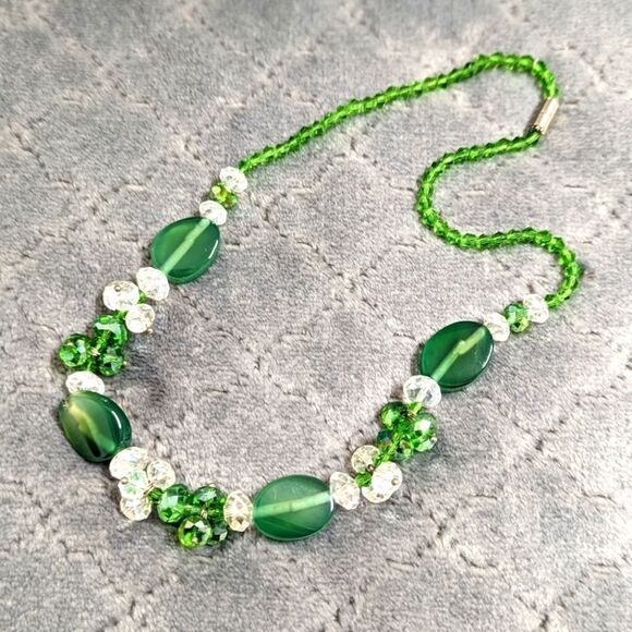 Artisan Made Jewelry - Vintage Artisan Made Green Crystal Bead and Glass Bead Necklaces